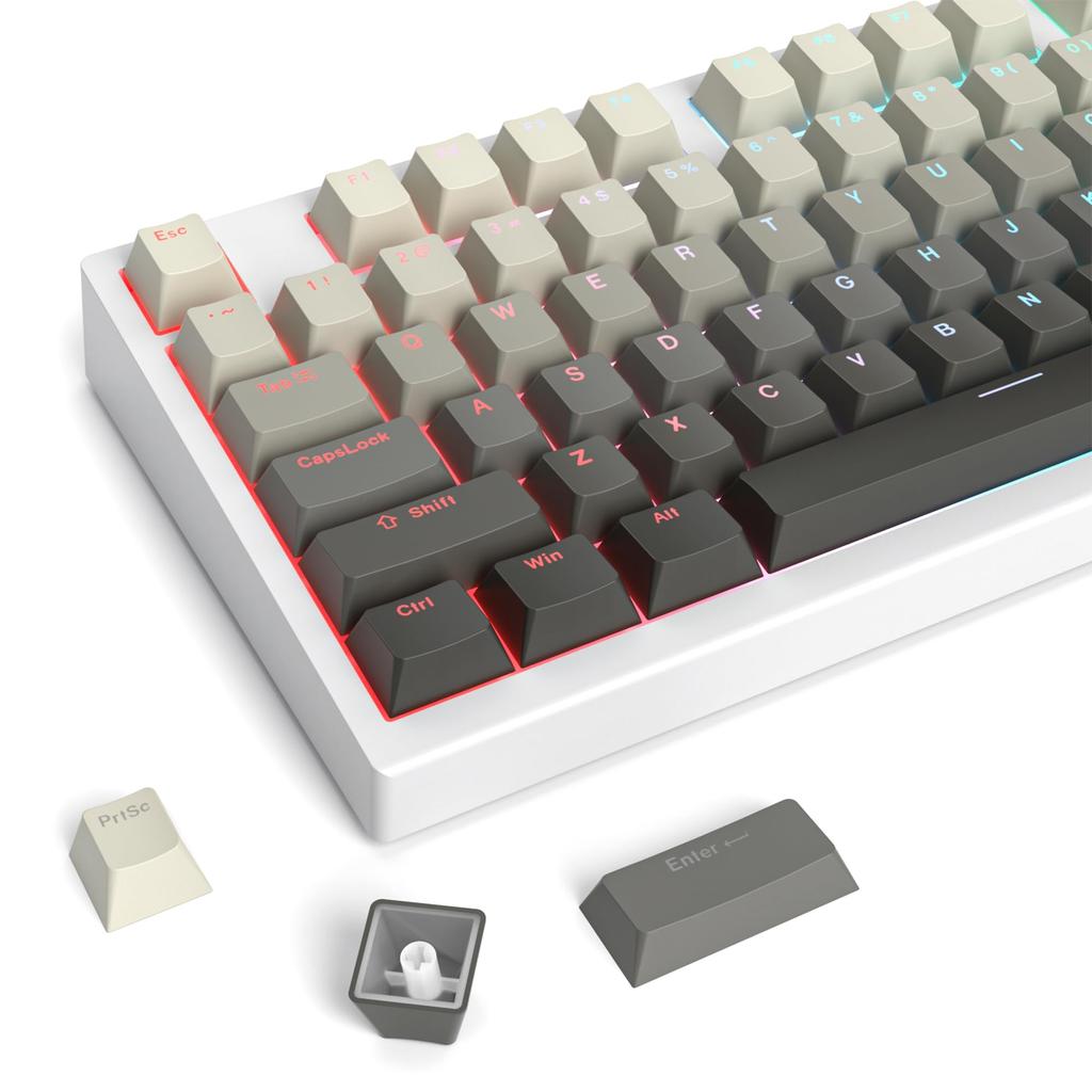 135 Keys Double Shot PBT Light Transmitting Grey OEM Profile Minimalist Style Custom Keycaps for Mechanical Keyboard Keycaps, Shine-Through (Gradient