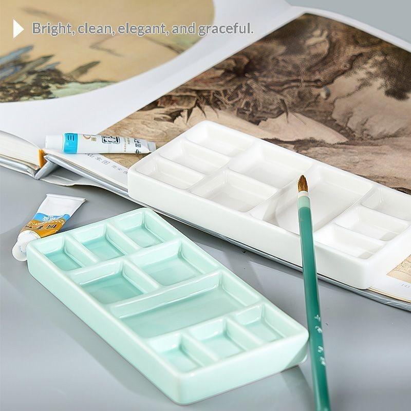 Ceramic Square Multi Grid Palette Watercolor Oil Paint Tray Portable Adult Beginner Art Supplies Jingdezhen Firing