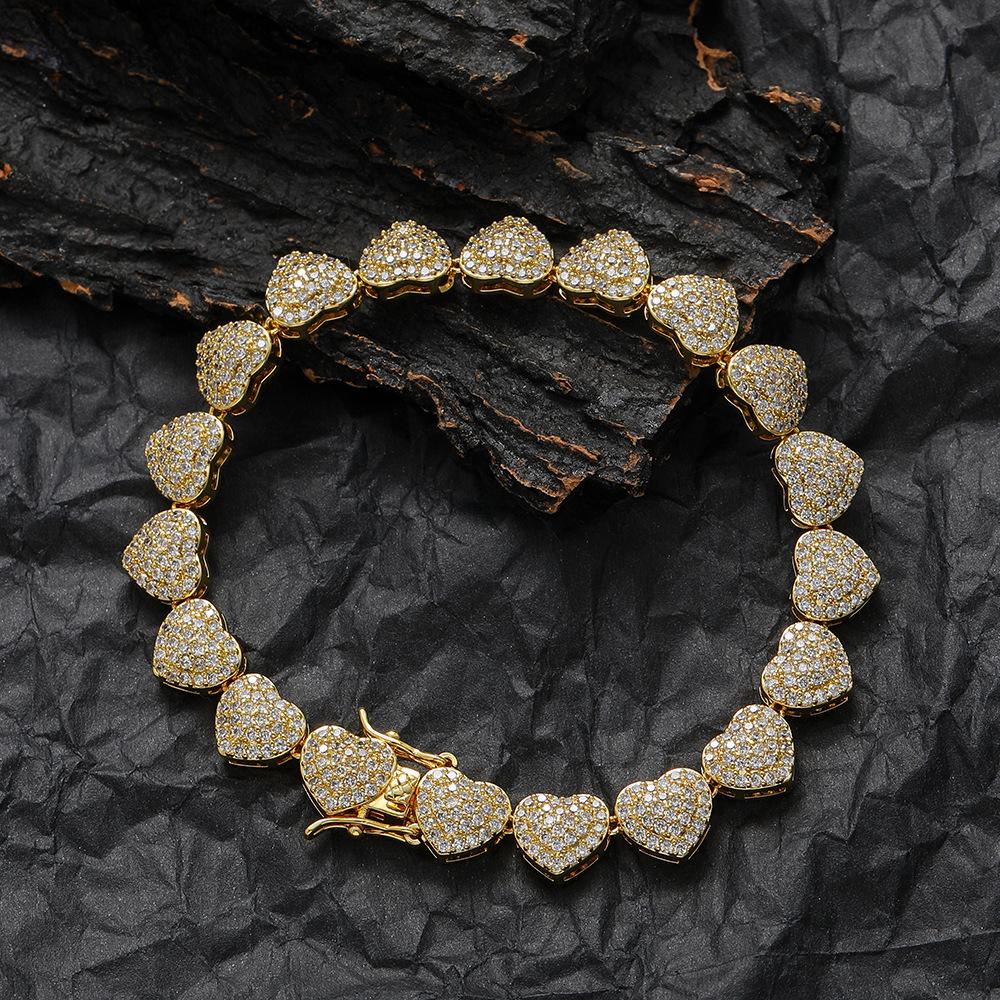 Hip-hop Jewelry, Copper-inlaid Zircon Heart-shaped Bracelets Stacked with Trendy Necklaces, Couples' Love Models, Cross-border New Models