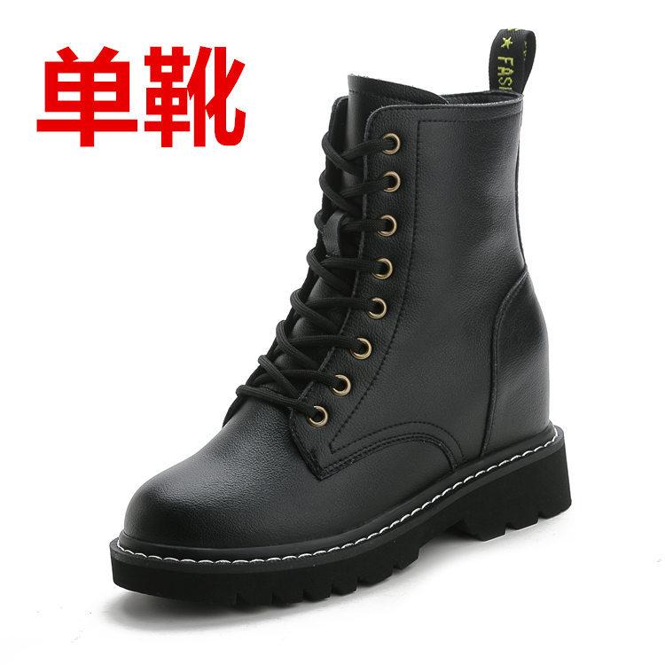 Inner Height Increasing Martin Boots Women's, Spring New, Versatile Thick-bottomed Wedge Heel Short Boots Medium Boots Black Cotton Boots
