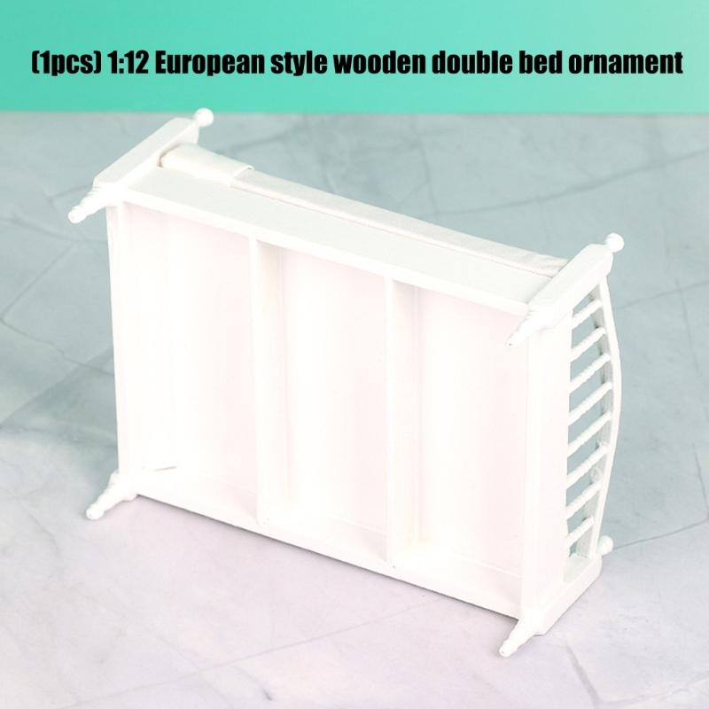 1/12 European Styles Wooden Doll House Bed For Miniature Room Decoration And Collectible Scene Display Accessories