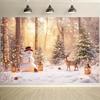 1 PC 2D Background Cloth "Christmas Wonderland Forest Curtain: Snowman  Reindeer Accompany  Lanterns Shine In Winter