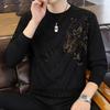 Men's Fleece-Lined Rhinestone Sweatshirt: Trendy, Warm, Long-Sleeve, Plus-Size, Round Neck for Autumn and Winter.