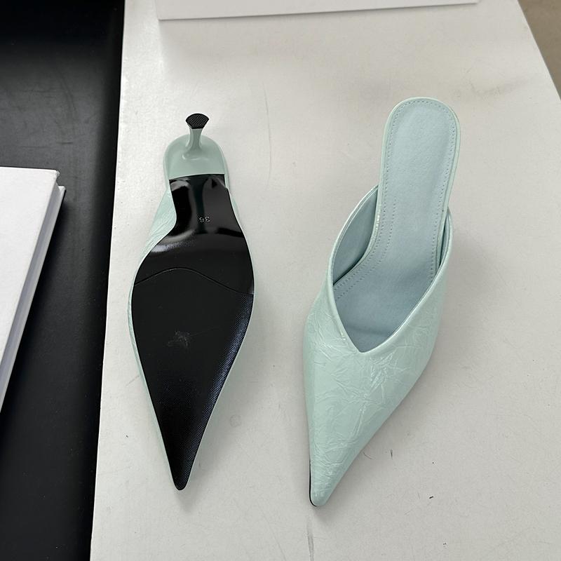Fashion SUOJIALUN 2025 New Brand Women Slipper Fashion Pointed Toe Slip On Ladies Elegant Mules Shoes Thin High Heel Dress Sandal Pumps