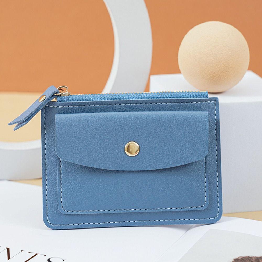 Multifunctional Leather Coin Purse Small Short Credit Card Holder Simple Zipper Short Wallet  Girls