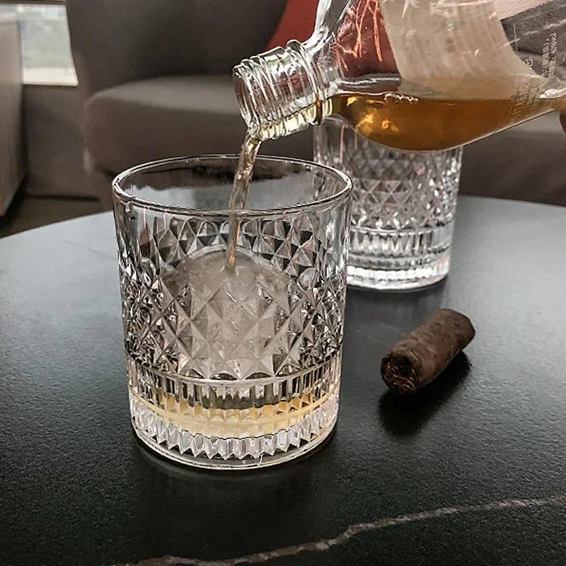Glass Drinkware Whiskey Cup Vertical Grain Transparent Crystal Glass Brandy Classical Style Wine Relief Glasses Wholesale Cups
