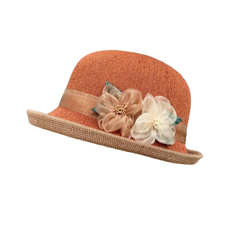 French elegant curled top hat women's summer small edge mother basin hat sunscreen travel visor breathable bucket hat