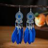 Bohemian Ethnic Long Drop Feather Earrings For Women Beads Handmade Enamel Boho Dangle Earrings Silver Color Jewelry Pendientes
