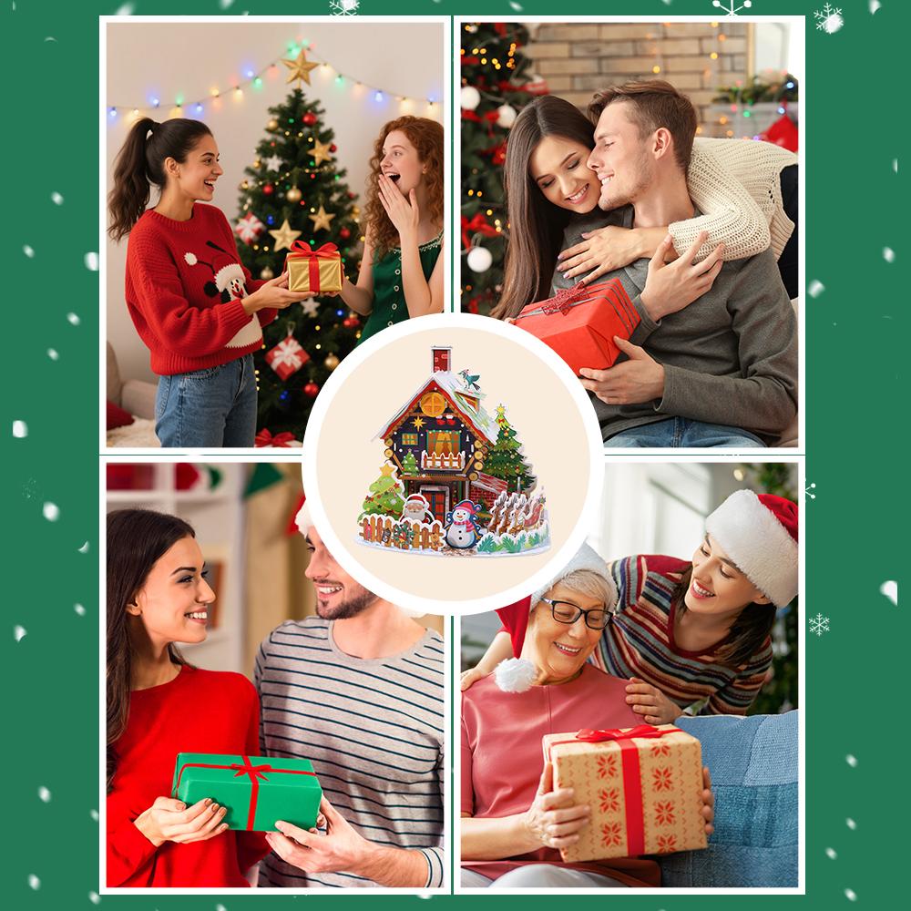 2pcs/set 3D Christmas Puzzle Christmas Decorations Train and Snow House Puzzle Decoration Navidad Manualidades Xmas Clearance