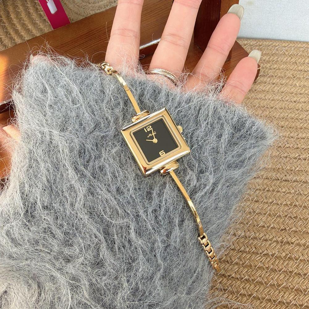Square Steel Strap Bracelet Watch, Thin Strap Small Gold Watch Temperament Light Luxury Watch