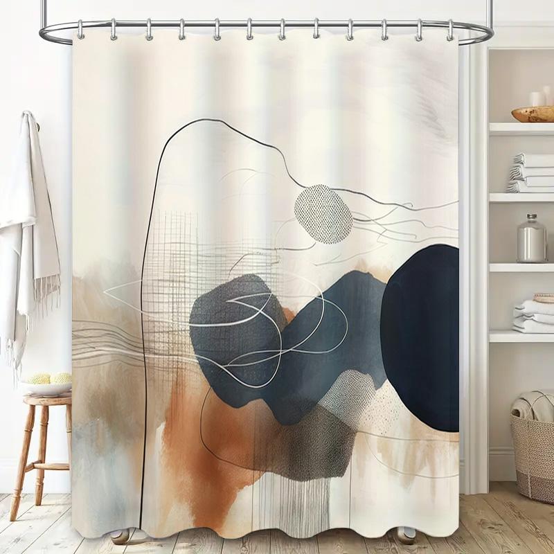 Artistic Black White Shower Curtain for Bathroom Decor Geometric Design in Beige, Brown, Grey Navy Blue Colors (180 x 240 cm)