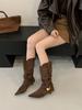 2025 niche pointed western boots folded stacking boots autumn and winter new fashion temperament thin high heel medium boots