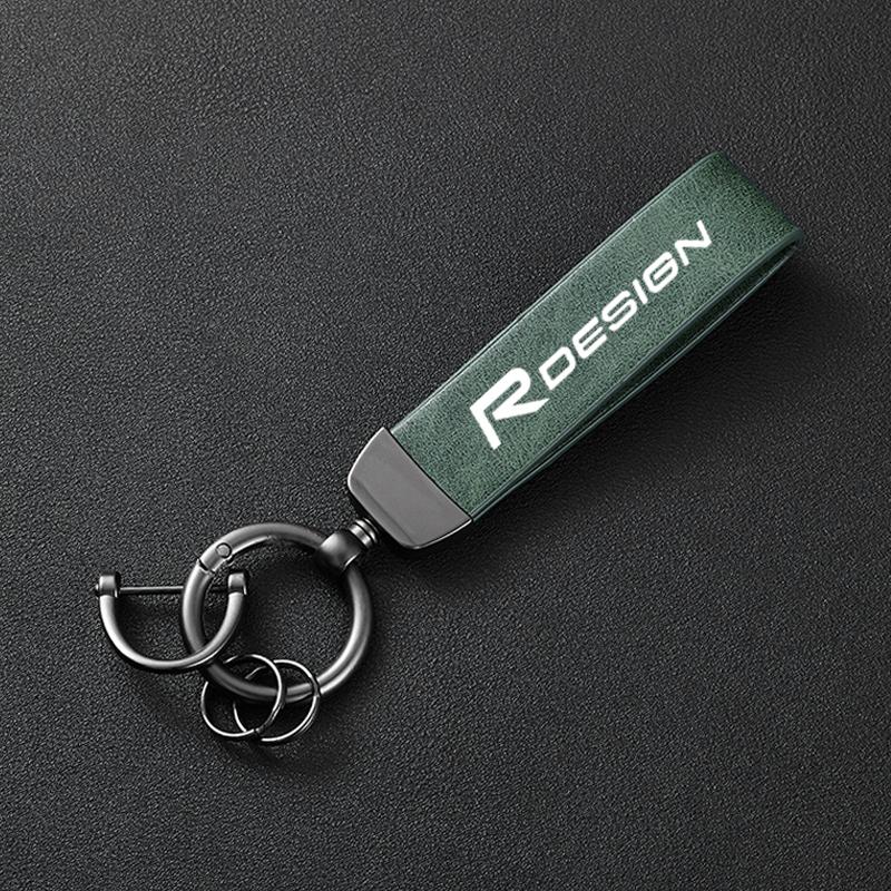 

For Volvo R Design RDesign XC90 XC60 S60 V40 XC40 V60 V50 S40 C30 C7 High-Grade Leather Car Keychain Holder Keyring Accessories зелений