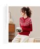 Red Fair Isle Jacquard Wool Sweater - Loose Round Neck Knit Top for Small Person