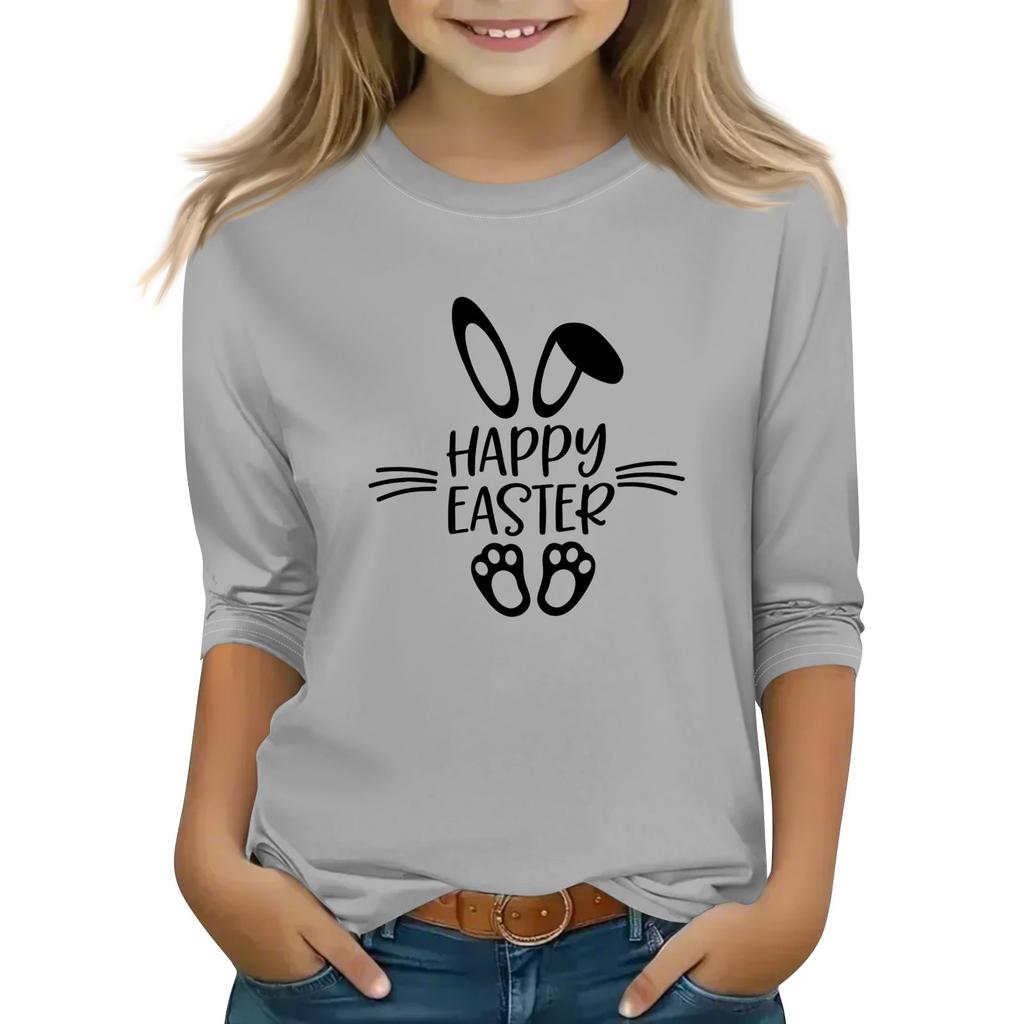 Çocuk 3/4 Kol Üstler Günlük Baskılı Tişört Yuvarlak Yaka Kazak Bluz