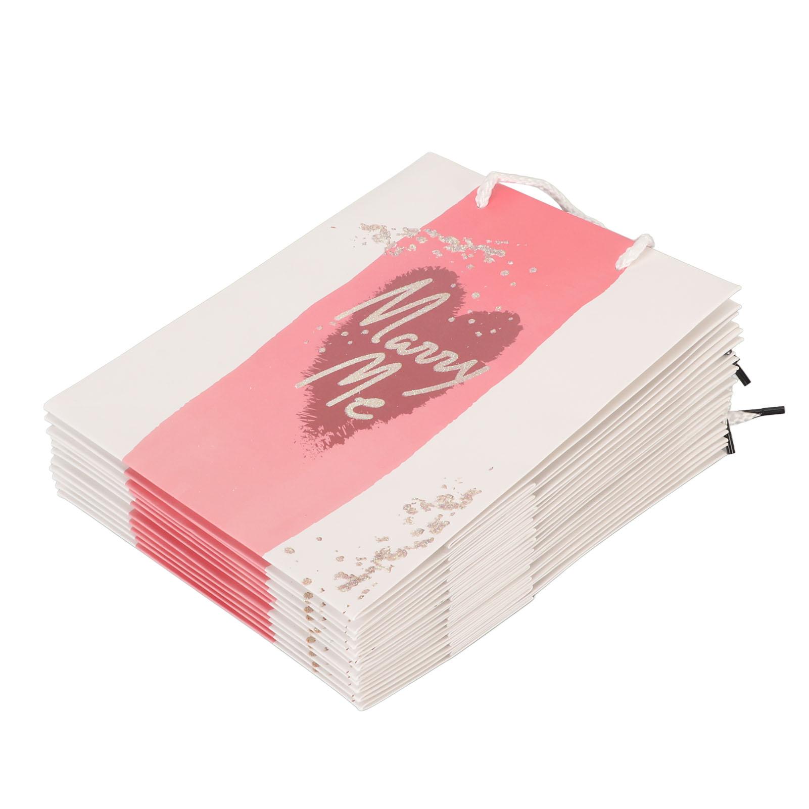 

12Pcs Gift Bags Marry Me Heart Pattern Rose Gold Letters Soft Handle Reusable Party Bags for Wedding Engagement