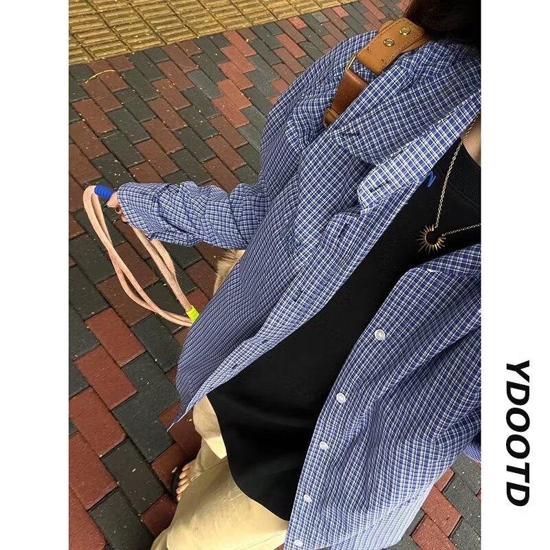 

Рубашка с длинными рукавами с буквенным принтом 2024 года в японском стиле в стиле Гонконга, свободная рубашка для мужчин, летняя модная универсальная повседневная куртка 2XL синий