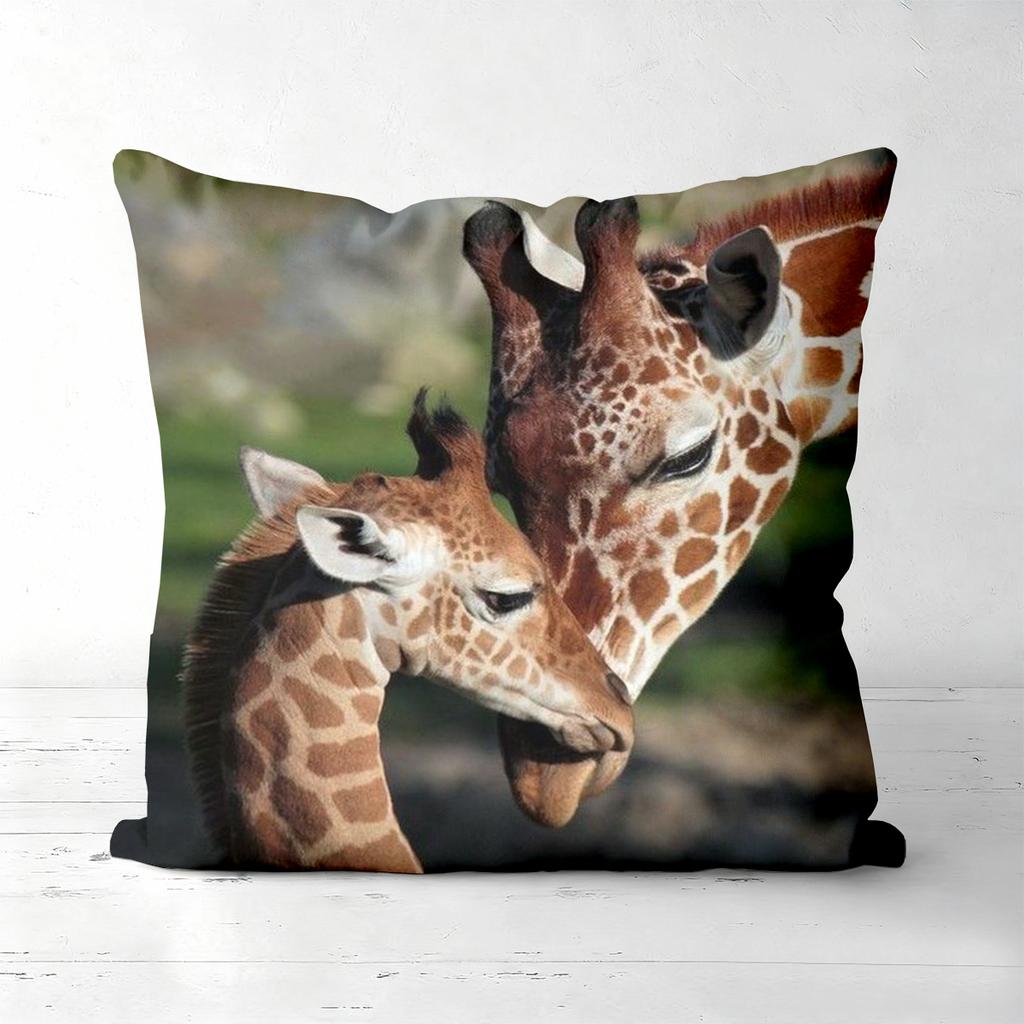 Giraffe Couple And Giraffes With Flower Hats Cushion Covers Polyester pillowcase, sofa decorative cushion cov Headboard Pillow