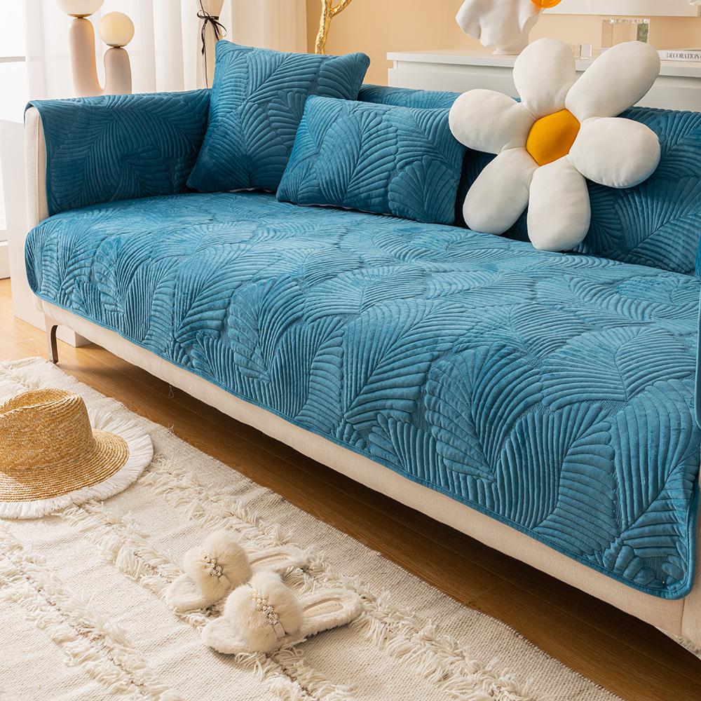 Milk Velvet Plantain Leaf Sofa Cushion, Simple And Non-Slip Nordic Crystal Velvet Seat Cushion, Cover Cover, Universal Backrest Towel For All Seasons