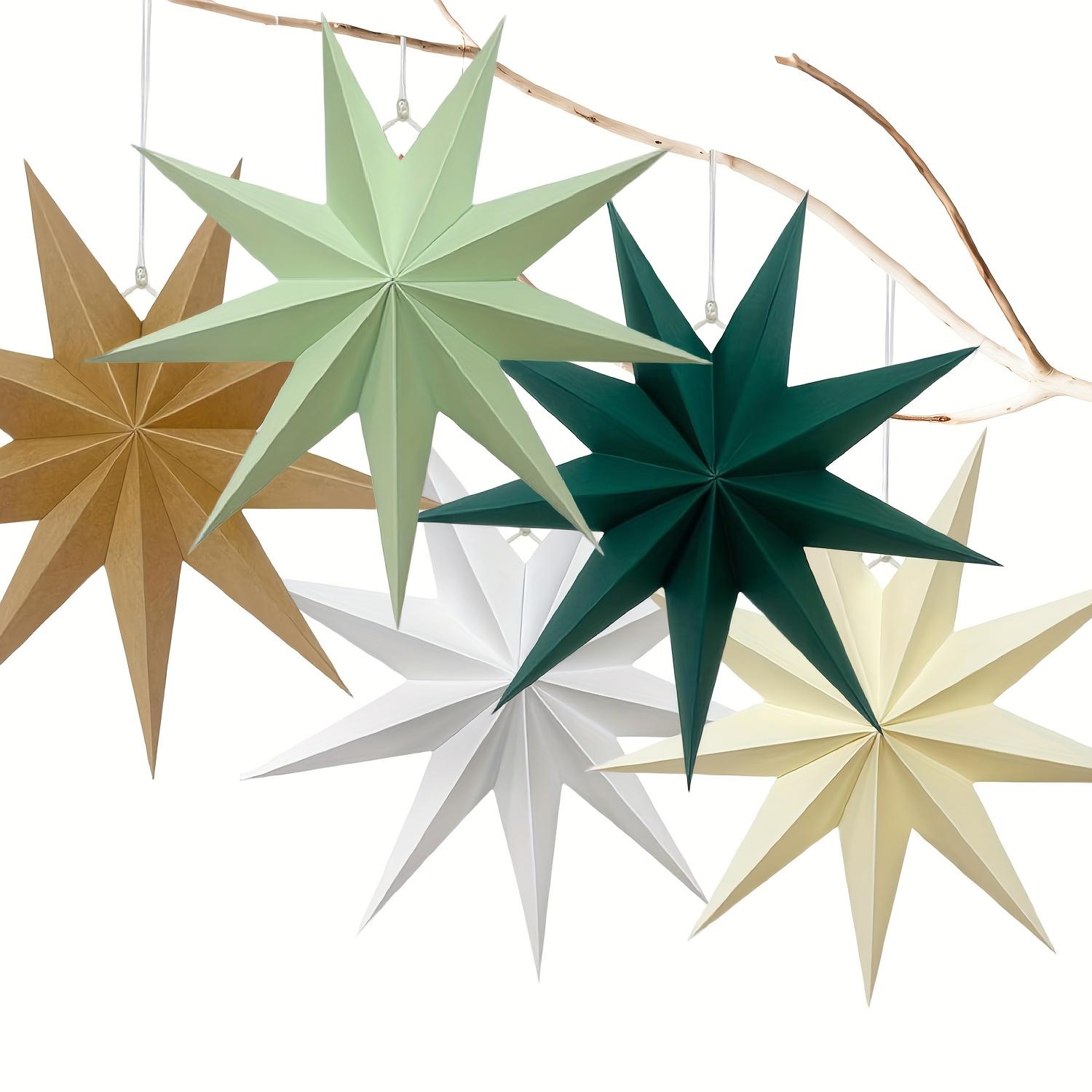 

5pcs 9-Pointed Paper Stars Christmas Hanging Decor 30cm Folding Paper Star Decorations for Wedding Birthday Christmas Home Par