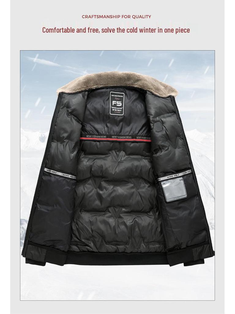 Men's 2025 European-Style Winter Jacket - Warm, Thick, Versatile Short Cotton with Fur Collar