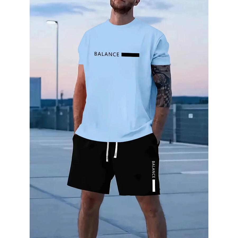 2026 Set Casual da Uomo Abbigliamento Estivo Top a Maniche Corte Color-Block Pantaloncini Larghi con Coulisse Ensemble alla Moda Streetwear