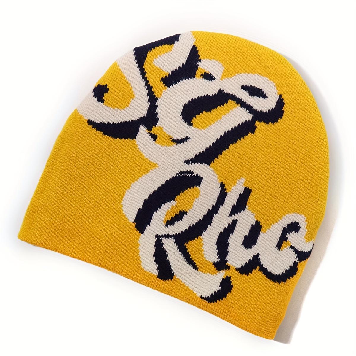 

Нова осінньо-зимова в язана шапка з літерами, різнокольоровий міжнародний повсякденний Джокер, теплий і холодний захист для вух, холодна шапка жовтий