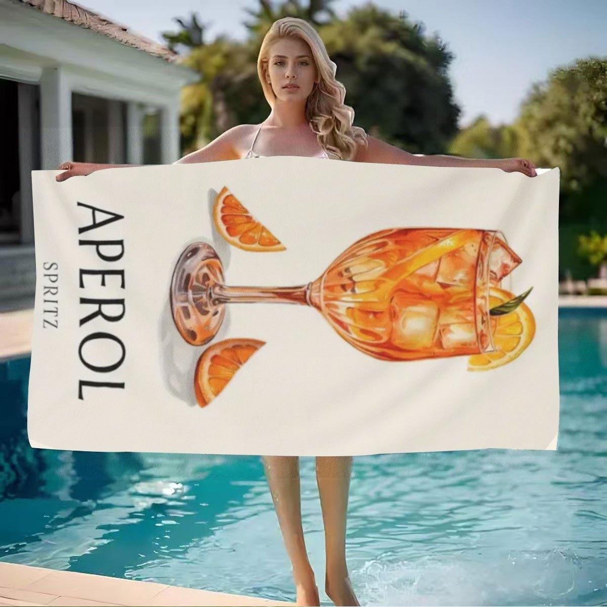 

Aperol Cocktail Pattern Beach Towel, Quick Drying Soft Super Absorbent for Summer Beach Pool W30*H60(CM)