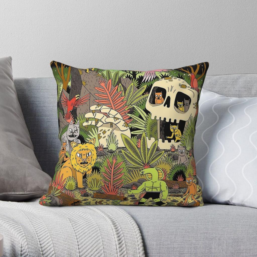 The Jungle Snakeman Protects Cats Square Pillowcase Polyester Linen Velvet Creative Zip Decor Throw Pillow Bed Cushion Case