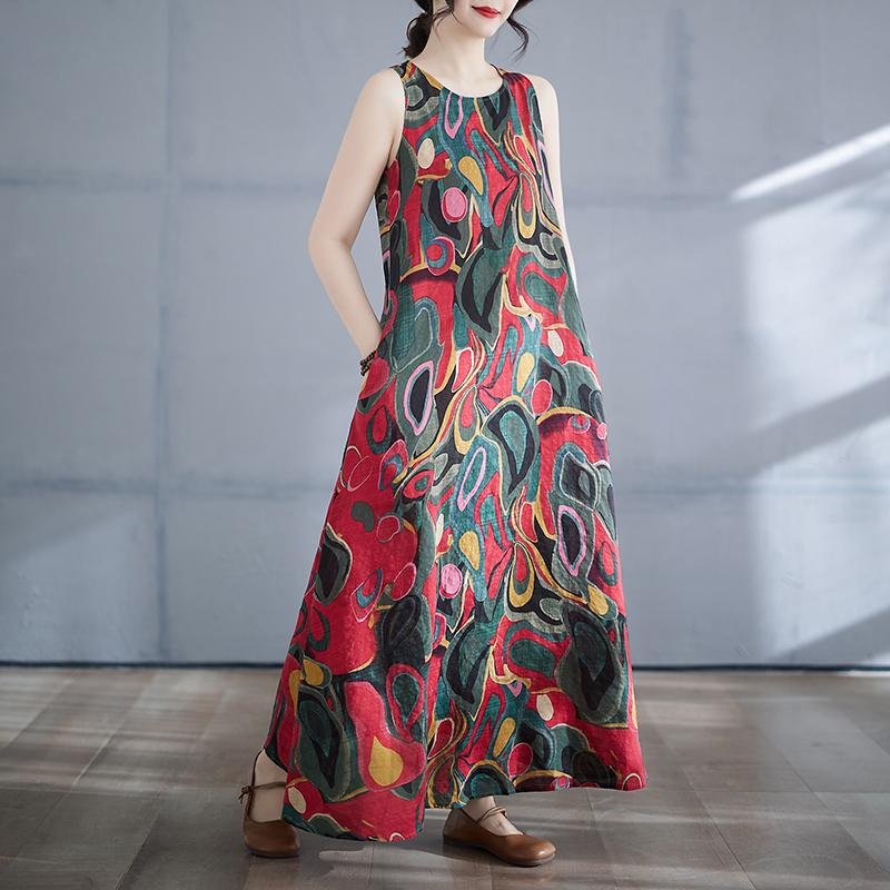 

Dimanaf 2025 Женское Летнее Платье Женское Базовое Длинное Льняное Платье Цветок 8138 M