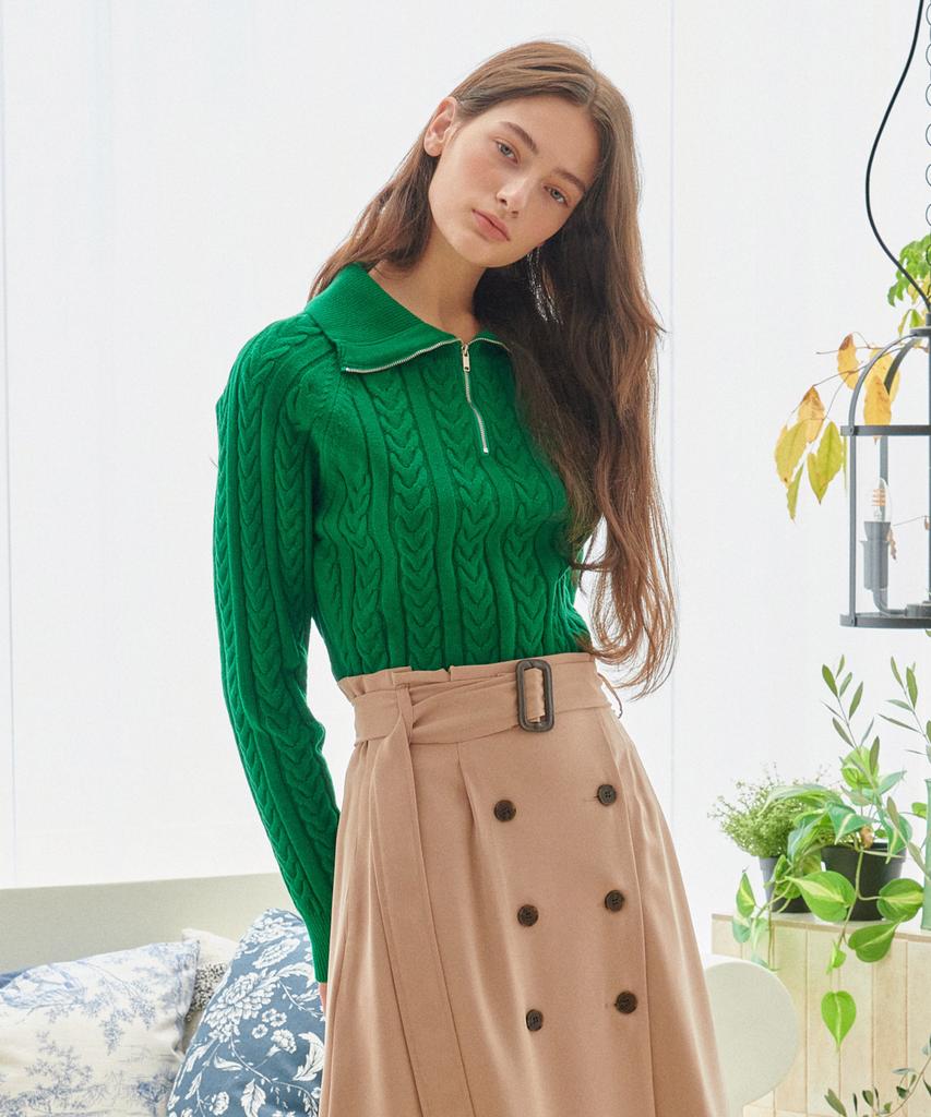 BIBYSEOB Half Zip Crop Knit Green [T33]
