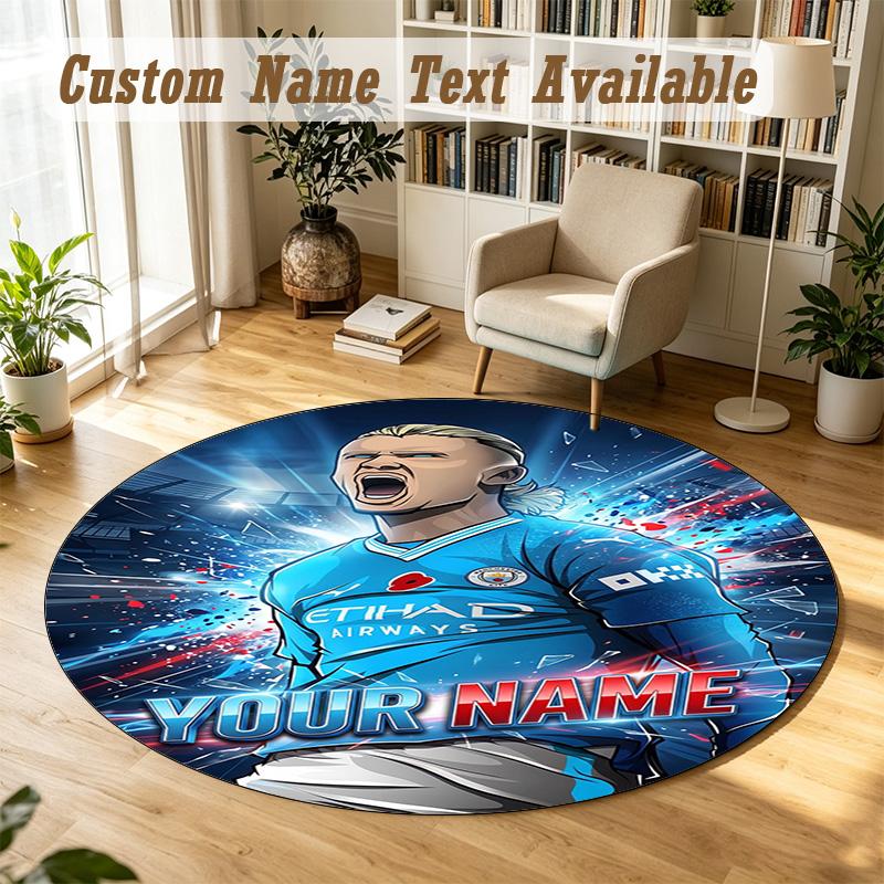 Round Rug Custom NameErling Haaland Pattern Non Slip Carpet Home Floor Decor
