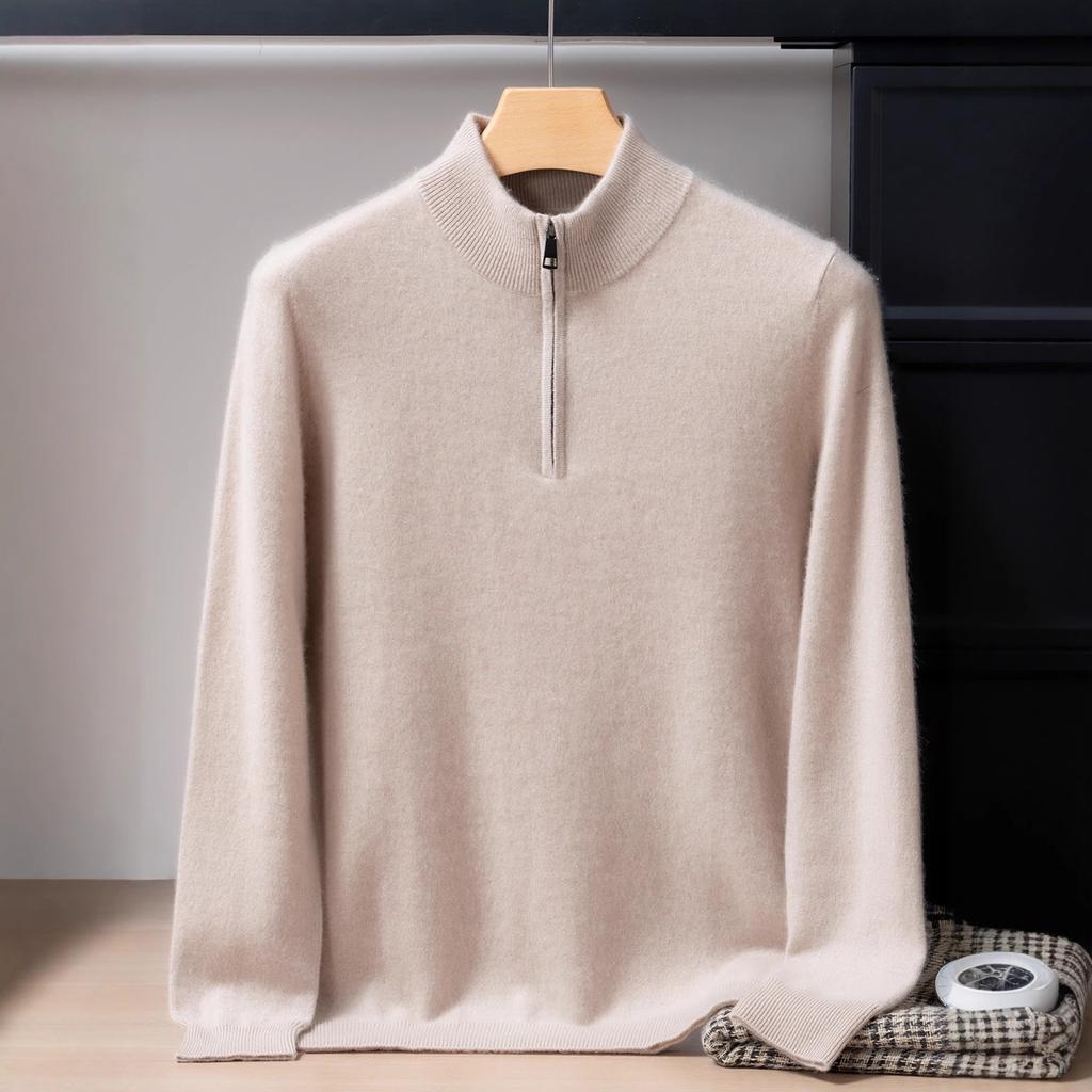 Albas Small Cashmere 100% Cashmere Shirt Half High Zip Sweater Knitted Sweater