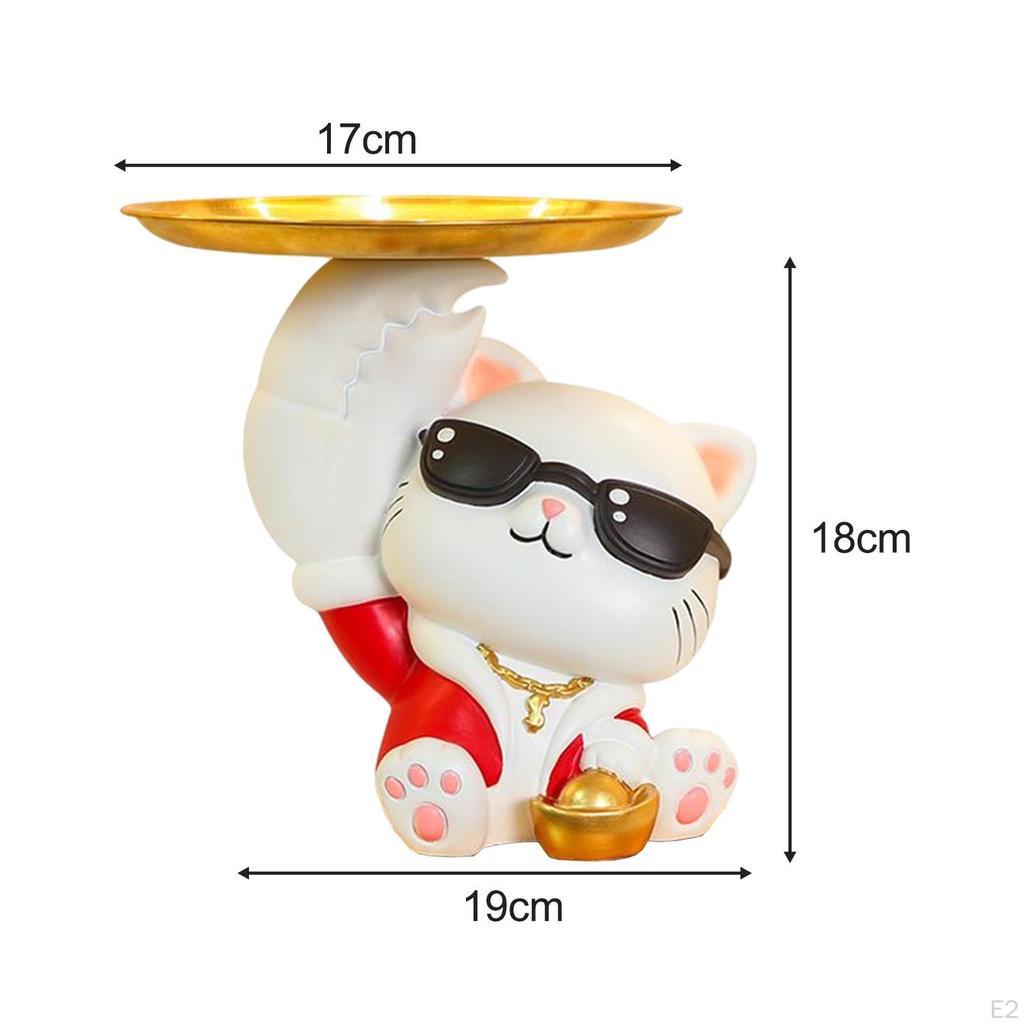 Chinese Style Cat Figurine Key Holder Claws Hand Resin Biscuit Candy Bowl Vanity Tray Bunny Statue
