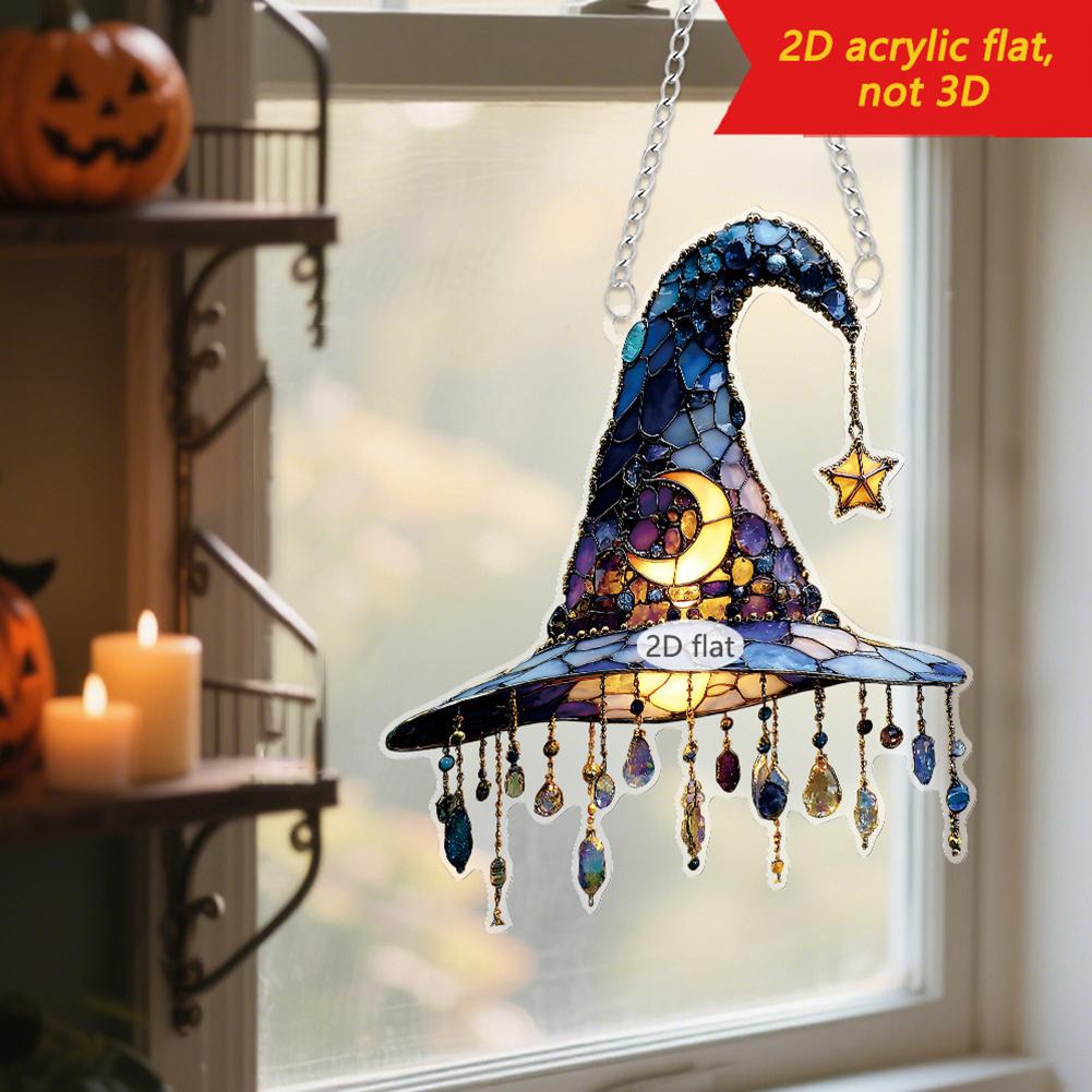 2D Halloween Hexenhut Design Hängendes Ornament, Halloween Hexenhut, Buntglaspanel für Heim- & Partydekoration Fenster Penda S9D8