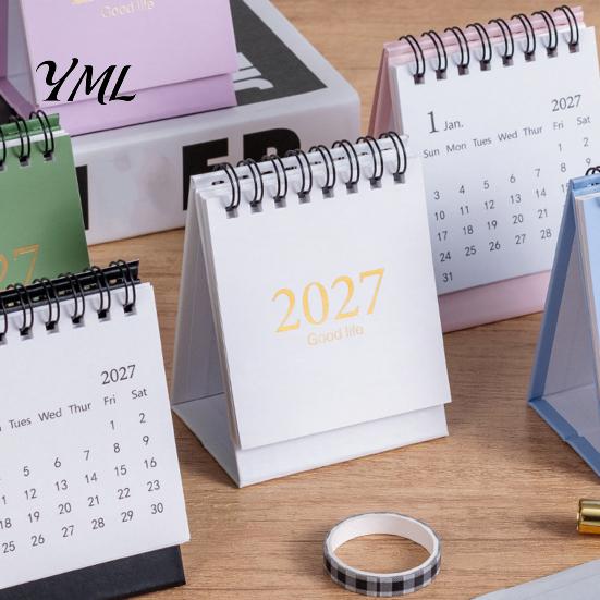 Desktop Organizer with Stickers 2027-2028 Mini Standing Flip Desk Calendar, 18 Month Planner from Jan. Academic Year 2027 to Jun. 2028, Pocket