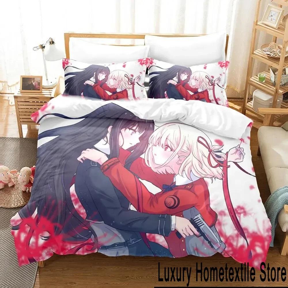 Anime Lycoris Recoil Bedding Set Duvet Cover Bed Set Quilt Cover Pillowcase Comforter King Queen Size Boys Adult Bedding Set