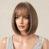 ALAN EATON Short Straight Dirty Blonde Bob Synthetic Wig with Bangs for Black Woman Daily Use Cosplay Party Heat Resistant Fiber