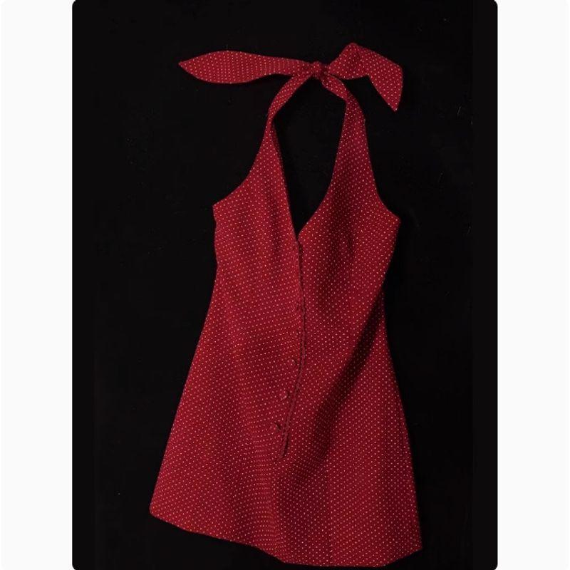 

This Year s Popular Hong Kong Style Meiko Beautiful Unique Temperament Slim fit Red Polka Dot Hanging Neck Dress Children s Summer 2025 Red S