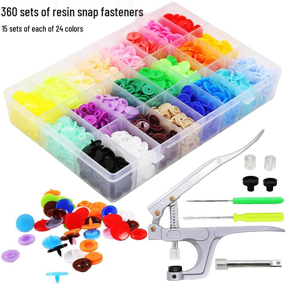 15-Color Resin Snap Fasteners & T5 Tool Set: Multicolored Plastic Buttons for Baby and Children Projects