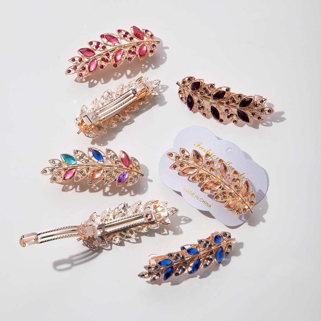 Beauty Women Fashion Hair Clip Creative Leaf Crystal Alloy Rhinestone Barrette Hairpin Headband Korean Hair Accessories
