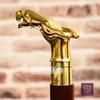 Jaguar Handle Brass Wooden Victorian Foldable Cane Collectible Men