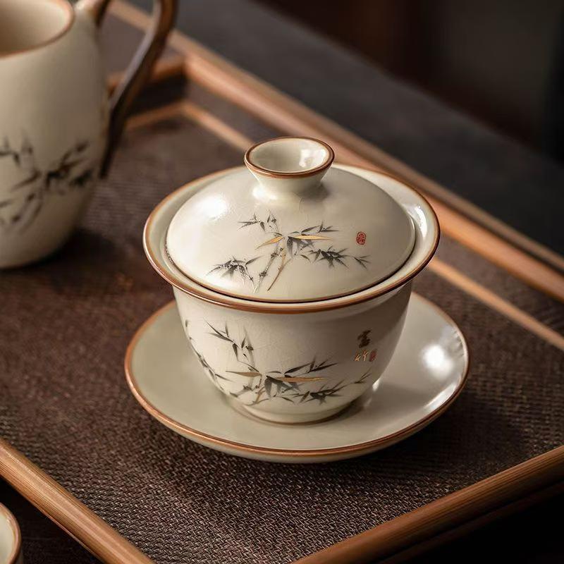 Ru Kiln Sancai Gaiwan with Bamboo Design