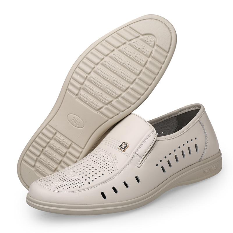 Old Man's Head Summer New Men's White Hollow Cool Leather Shoes, Casual and Light Foot Lazy Shoes 59109