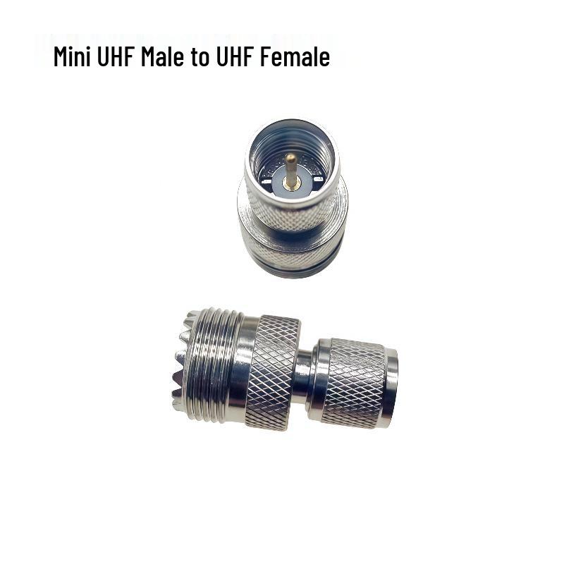 

Copper Nickel-Plated UHF Female to Mini UHF Male Coaxial Connector with 16 Teeth