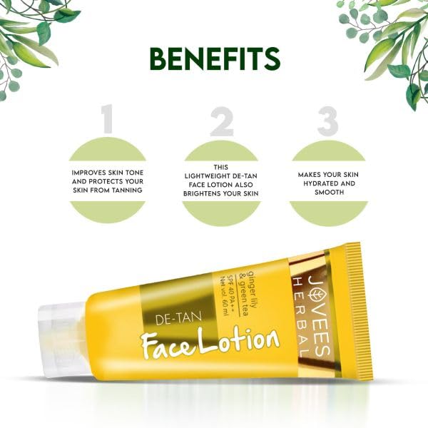 Jovees Herbal De-Tan Lotion SPF 40 PA++ For Hydrated Glowing Skin Prevents Tanning Pigmentation 60ml