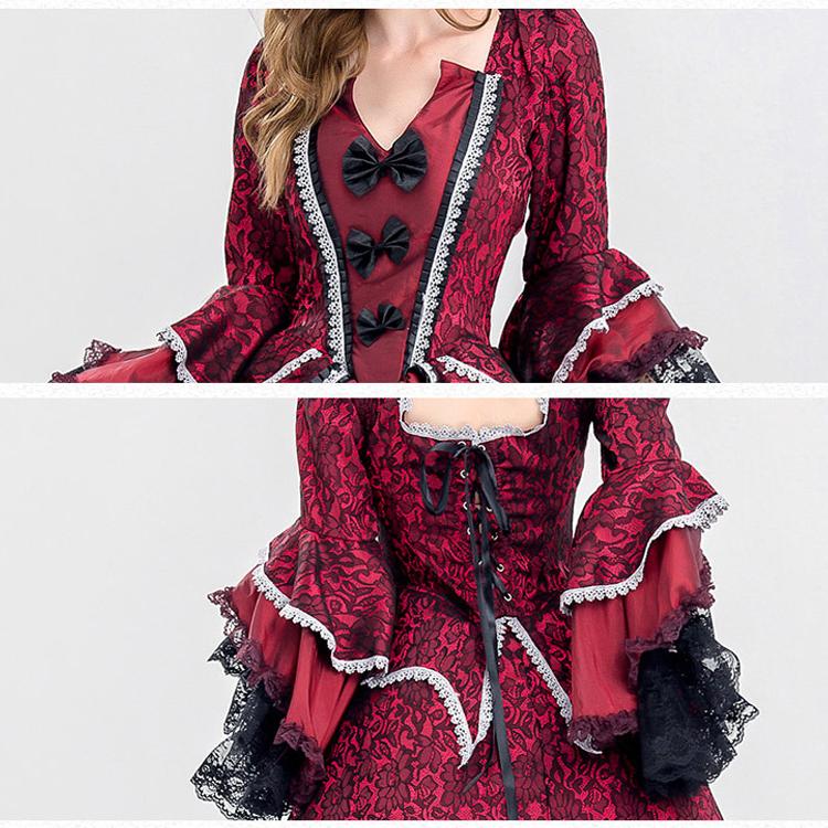 Damen Gothic Hexenkleid Vampirkönigin Cosplay Fairy Tail Kleider Langarm Gothic Kostüm Kleid Bühnenkleidung Halloween Karneval Luxus