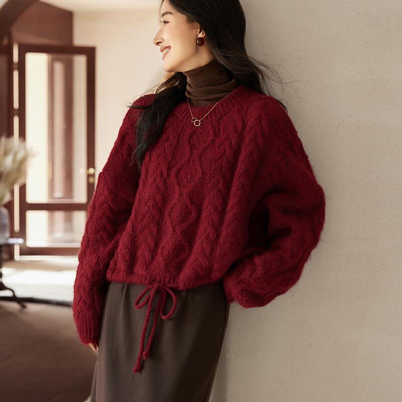 VICTORIA&VERA Women's Winter Cable Knit Round Neck Sweater V8901S16001