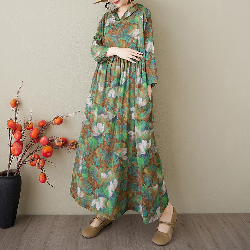 DIMANAF 2025 Mărimi Mari Rochie de Bază de Vară pentru Femei Imprimeu Floral Vintage Casual Larg cu Glugă Rochie Lungă Maxi