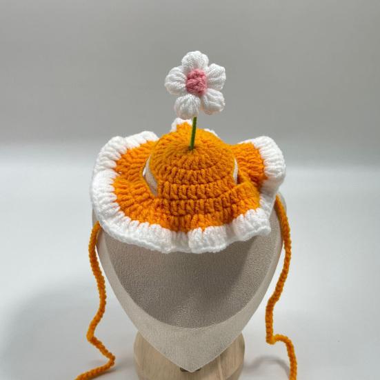 Crochet Flower Cat Hat Handmade Scalloped Pet Hat with Flower Ear Holes Cute Flower Hat for Small Medium Dogs Cats Party Photo Props